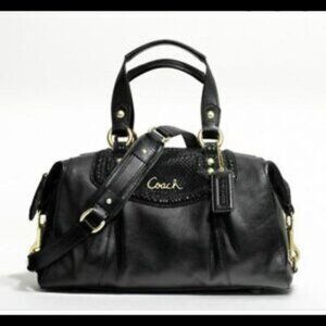 Euc Coach Ashley Python Black Leather Shoulder Bag Purse